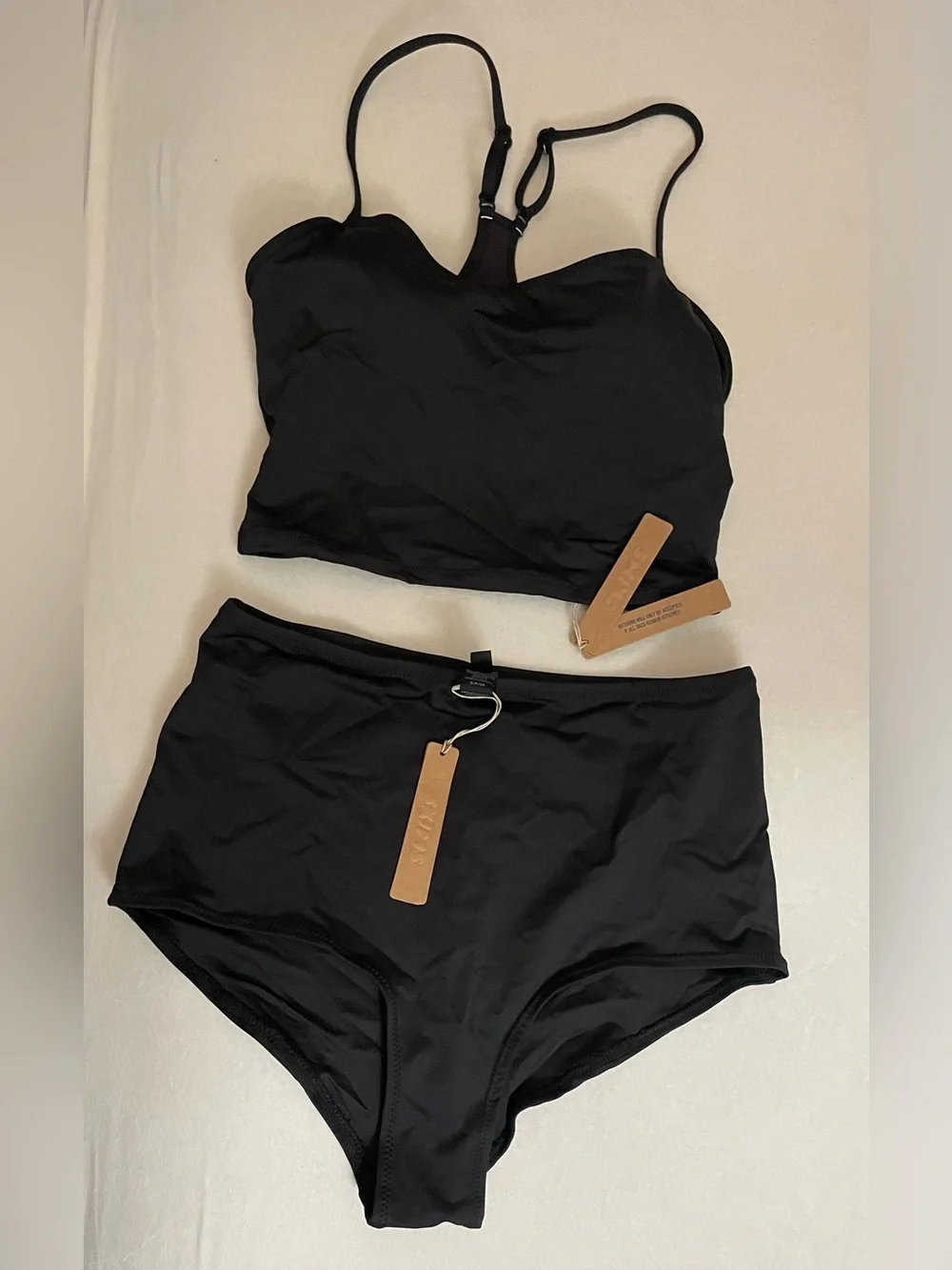 Skims 2Pc SET Black High-Waist Swim Bottom & Swim Top Onyx Black Size S
